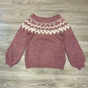 Vintage Classic Yoke Print Beaded Sweater Fair Isle Wool Mhair Pullover Medium